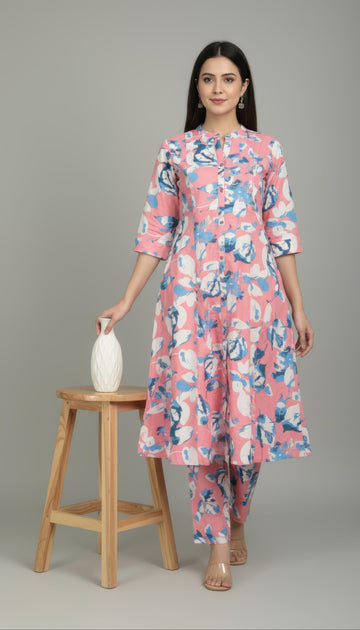 Light Pink Cotton Flex Aline Co-Ord Set for Women | Office & Daily Wear