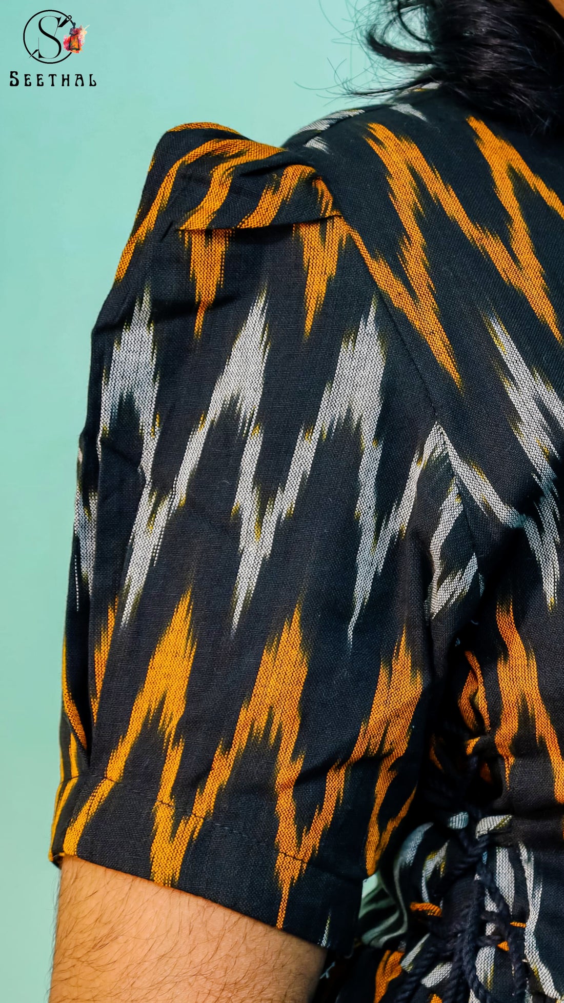 Black Ikkat Cotton Three Tier Maxi with Adjustable Side Corsets