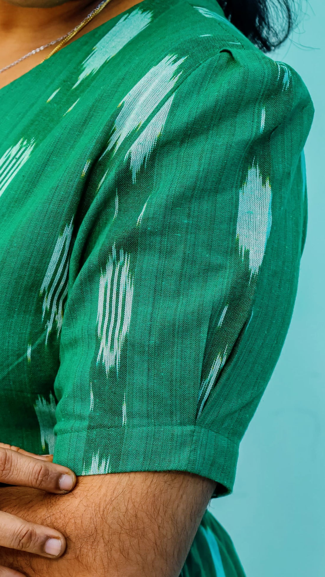 Green Ikkat Cotton Three Tier Maxi with Adjustable Side Corsets