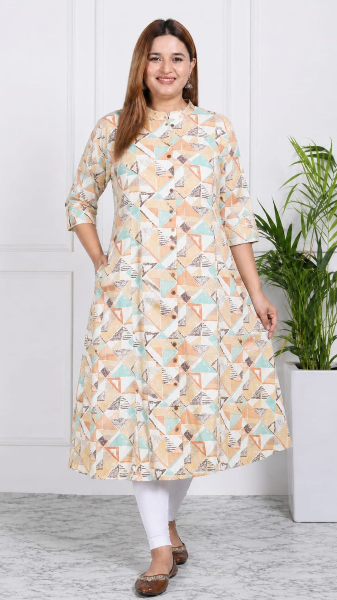 Skin  Printed Cotton Princess Cut Side Closed Kurta  (Only Kurta)