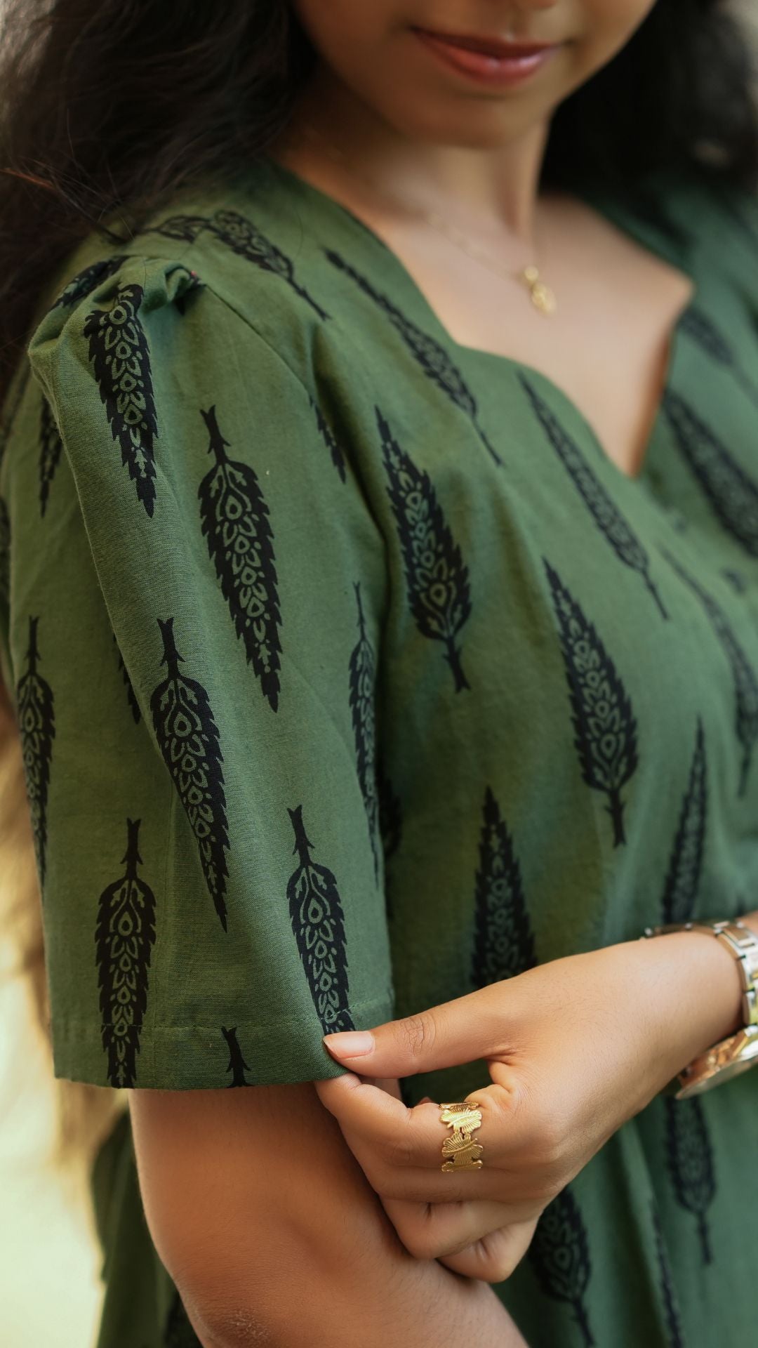 Sage Green Bagru Printed Circular Maxi - Full Lining