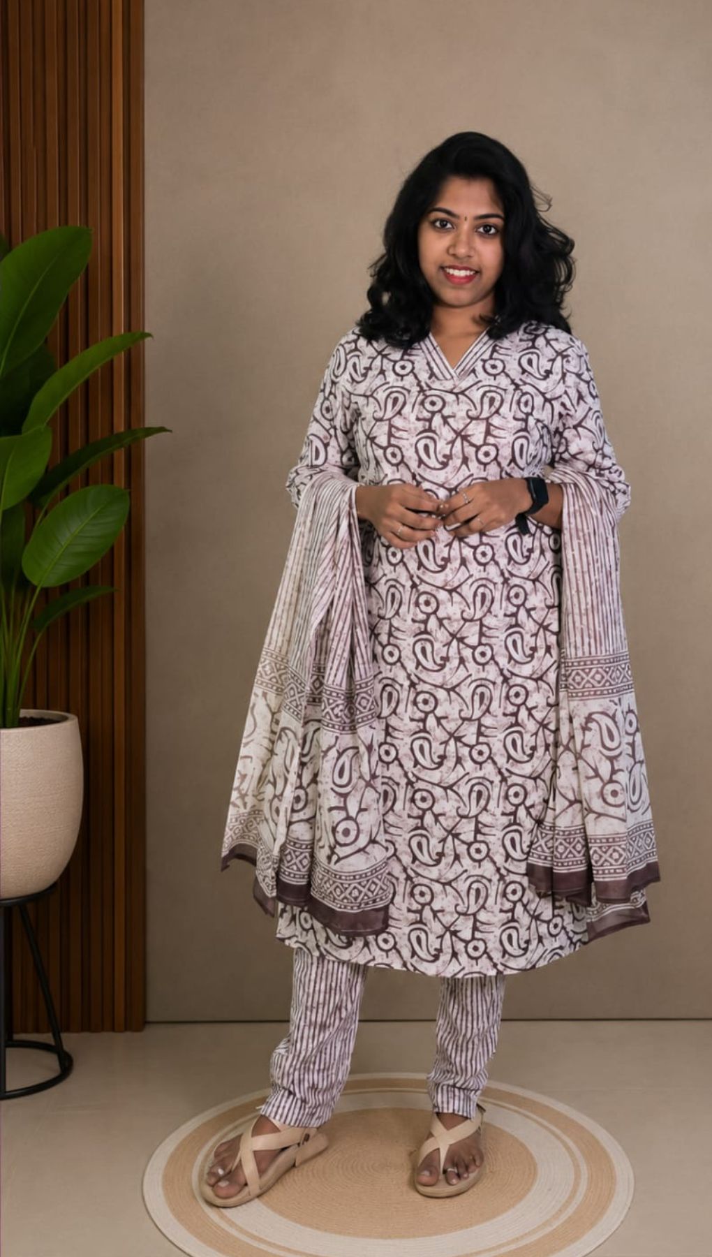 Half White Soft Printed Cotton 3 Piece Kurta Set With Lining for Women | Office & Daily Wear