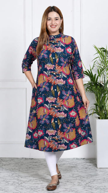 Peacock Blue Modal  Silk Princess Cut Side Closed Kurta  (Only Kurta)