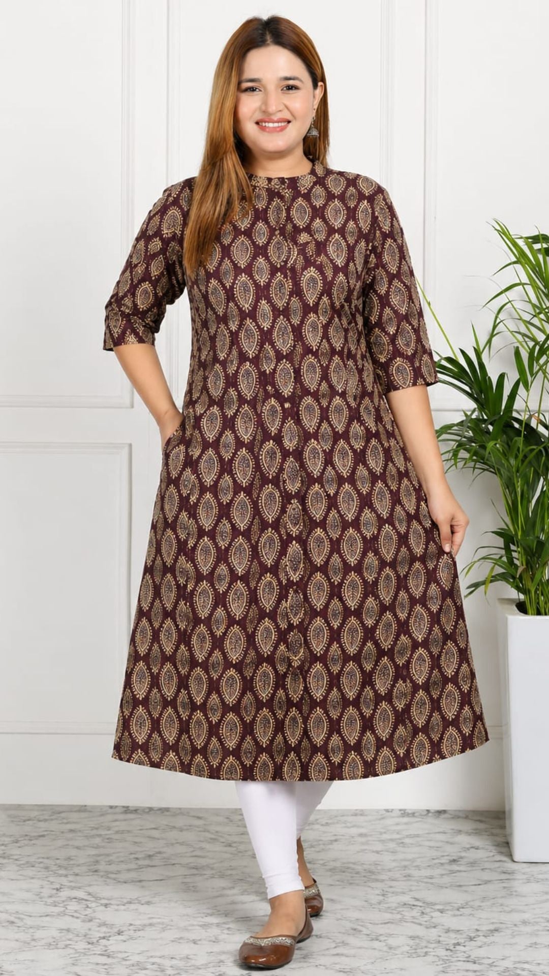 Black Printed Cotton Princess Cut Side Closed Kurta  (Only Kurta)