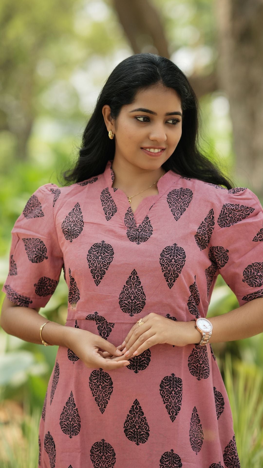 Dusty Pink Bagru Printed Layered Circular Maxi - Full Lining