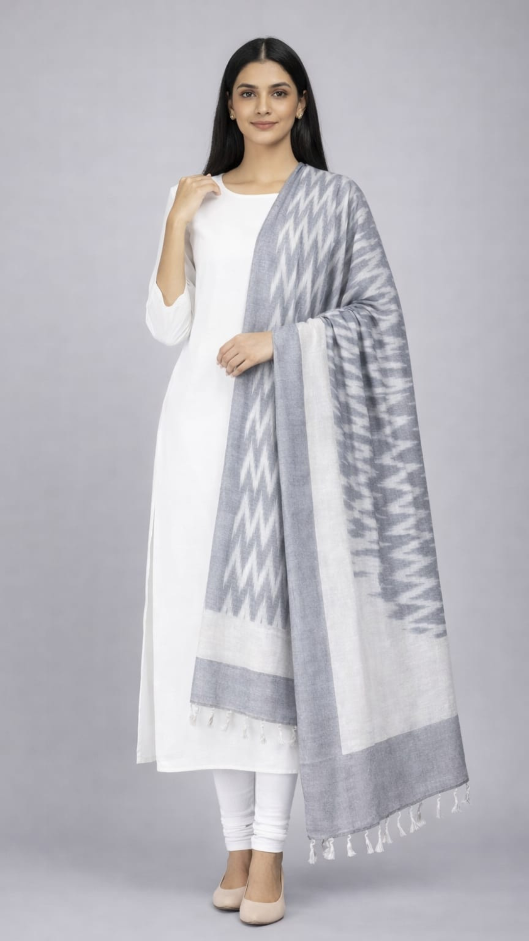 Grey Ikkat Dupatta - 2.5 Mtr