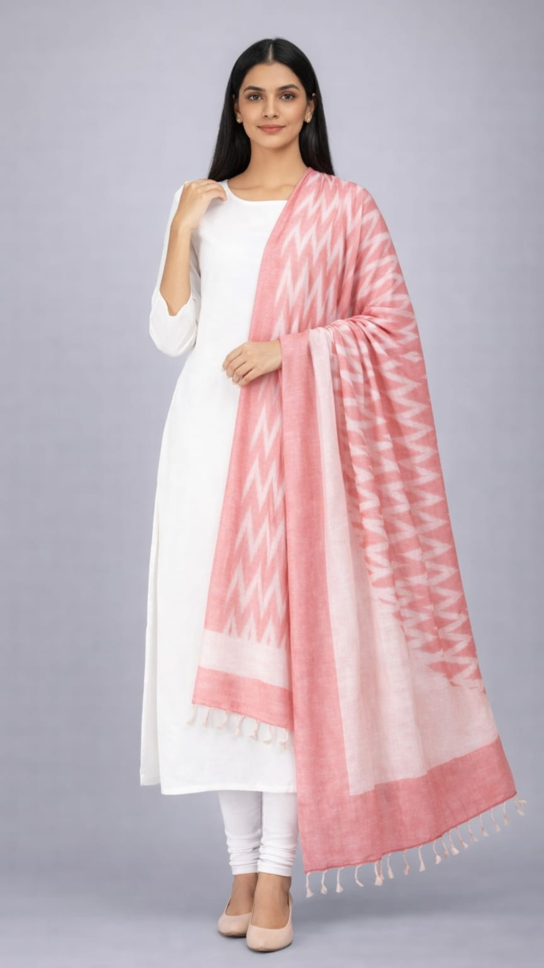 Light Orange  Ikkat Dupatta - 2.5 Mtr