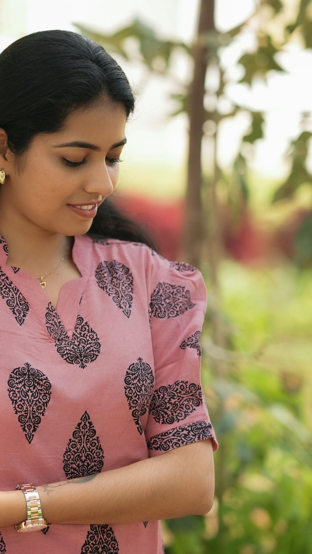 Dusty Pink Bagru Printed Layered Circular Maxi - Full Lining
