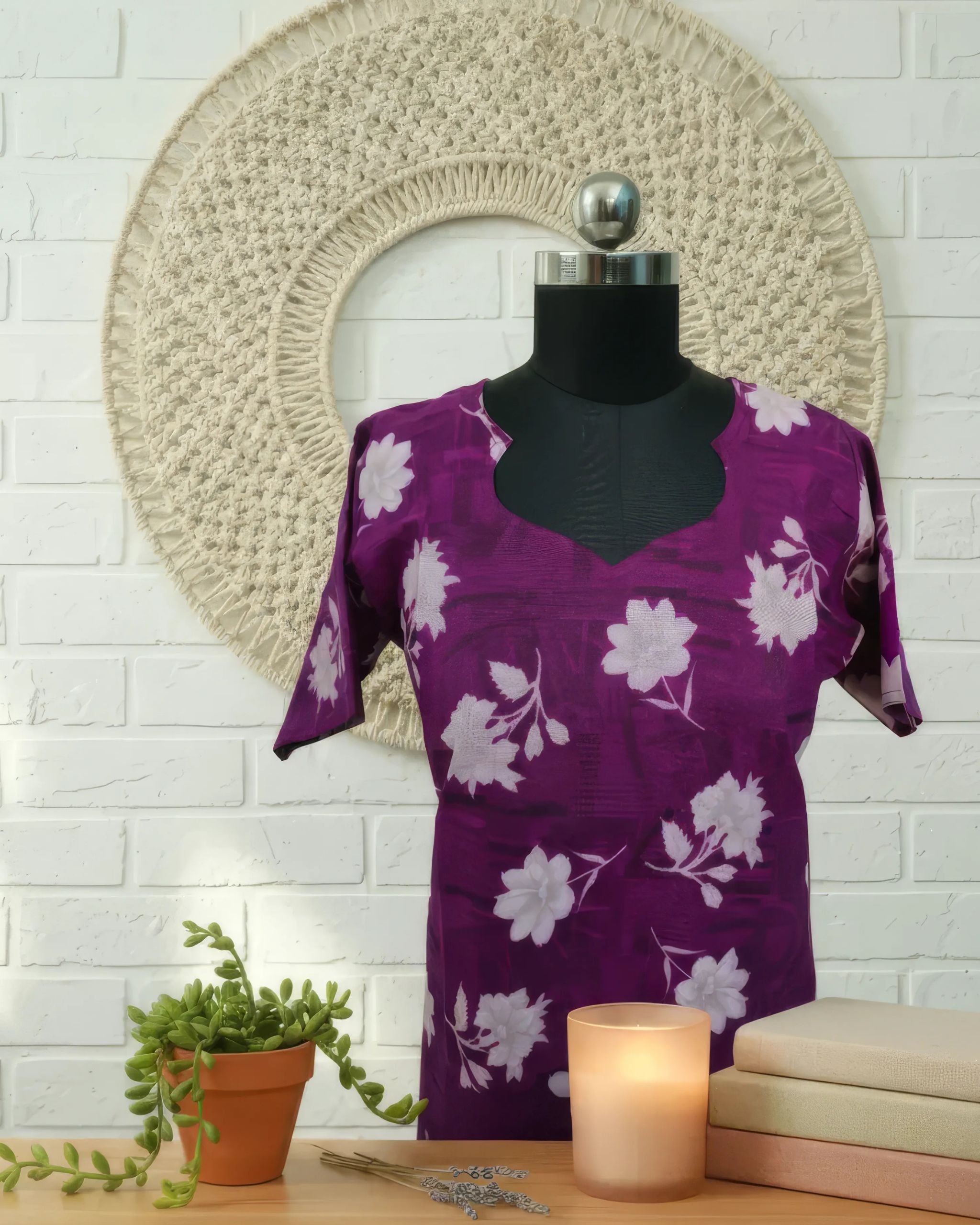 Magenta Cotton Half Sleeve Kurti | 40–42 Inch Length | Comfort Fit with 4-Inch Hip Ease | Sizes S to 5XL
