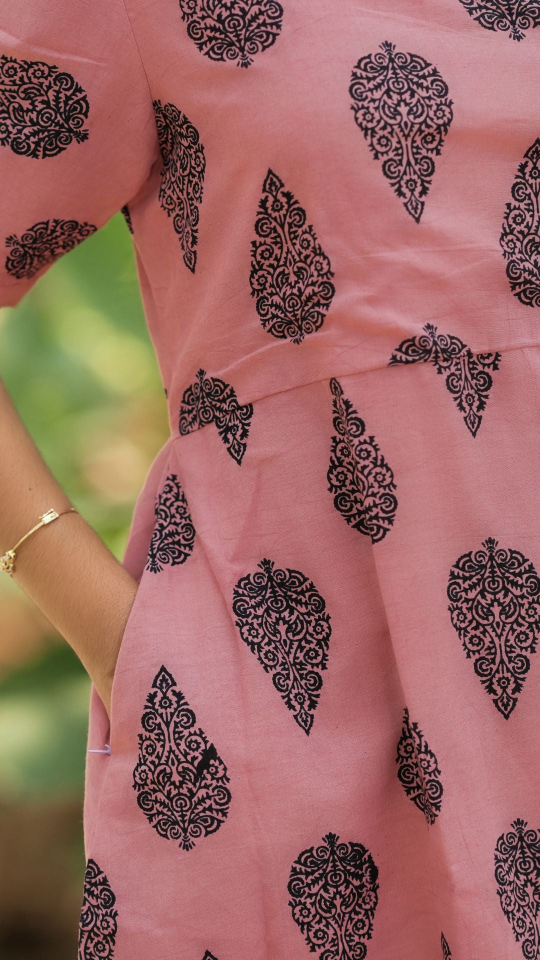 Dusty Pink Bagru Printed Layered Circular Maxi - Full Lining