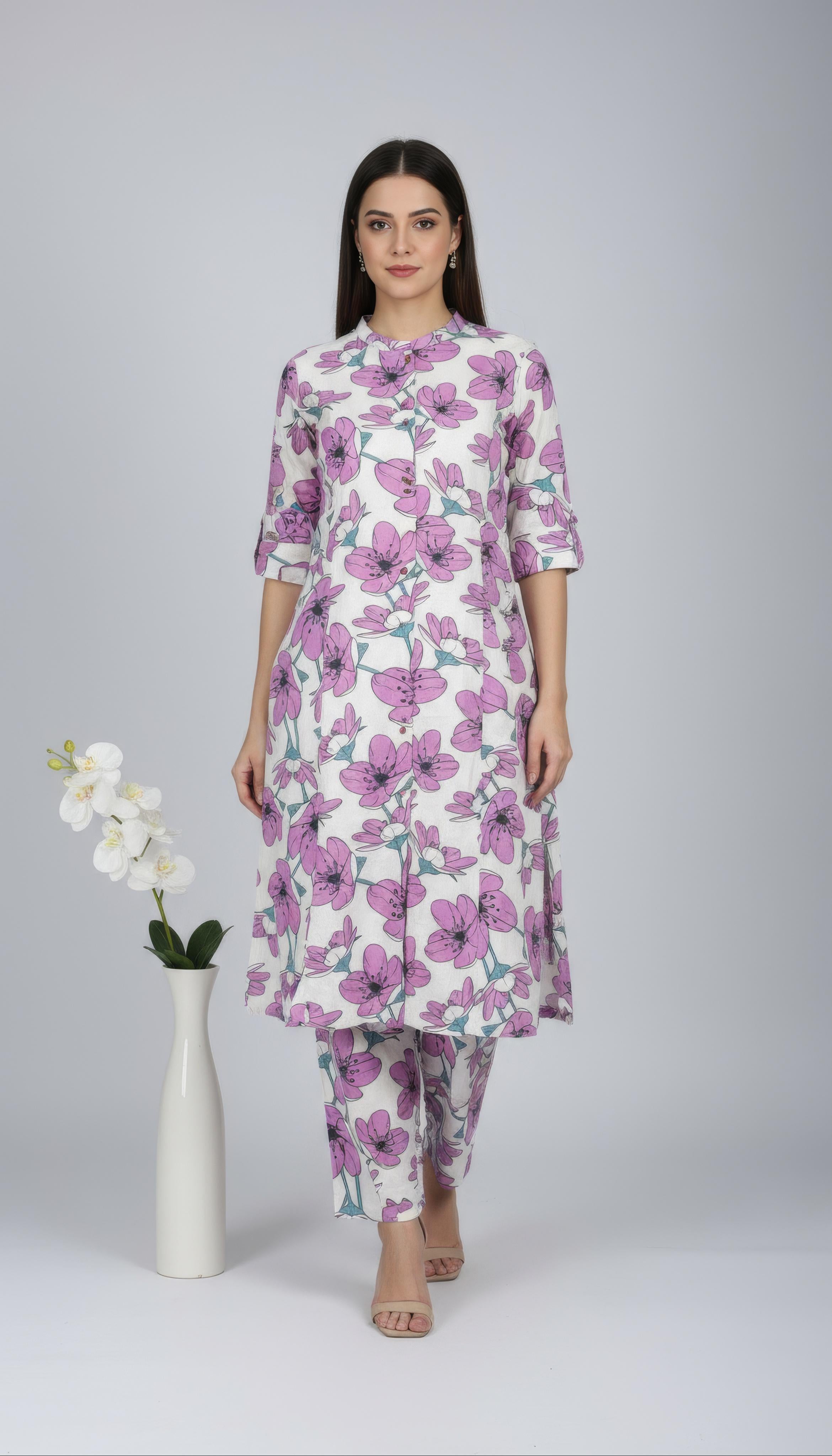 Purple Cotton Flex A-Line Co-Ord Set