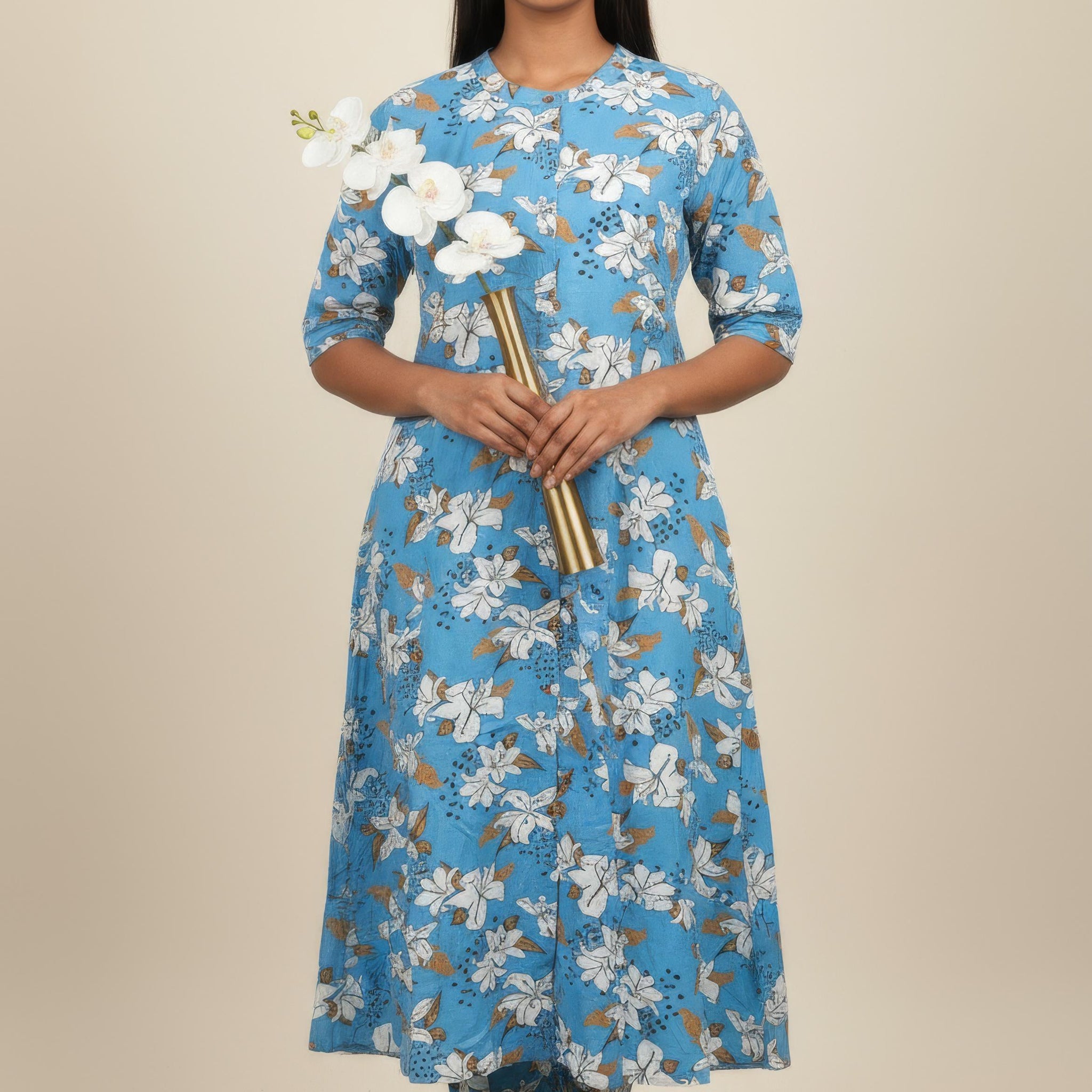 Sky Blue Cotton Flex A-Line Co-Ord Set