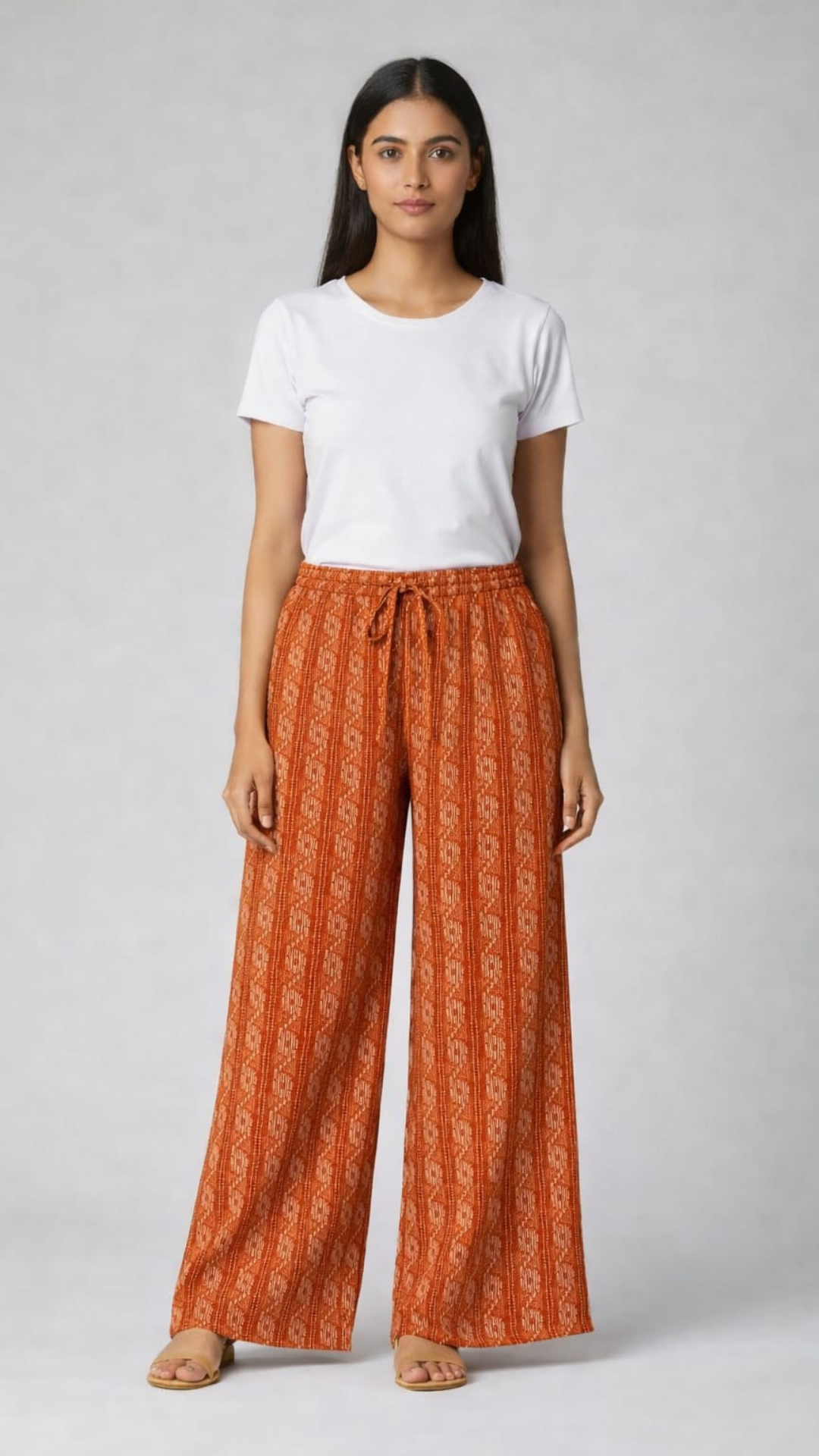 Rust Brown Cotton Printed Free Size Palazzo Pants