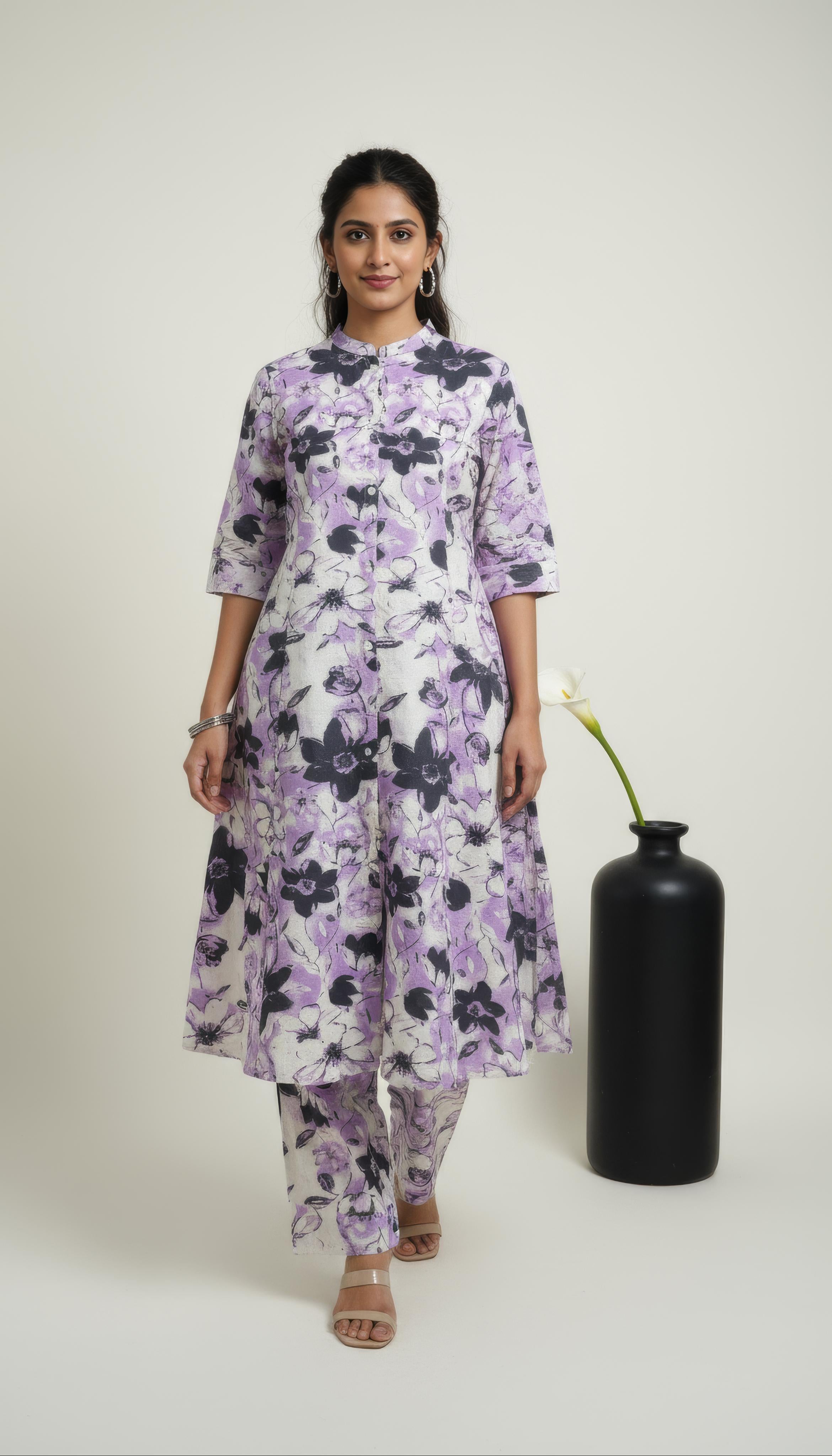 Lavender Cotton Flex Aline Co-Ord Set for Women | Office & Daily Wear