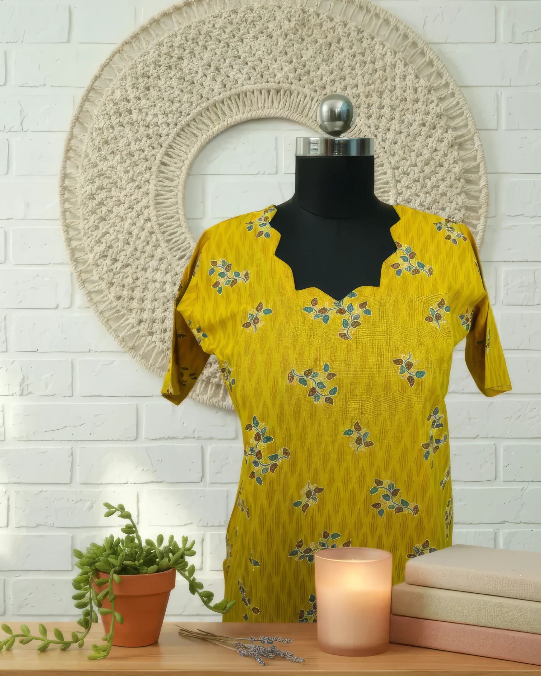 Yellow Stripes Cotton Half Sleeve Kurti | 40–42 Inch Length | Comfort Fit with 4-Inch Hip Ease | Sizes S to 5XL