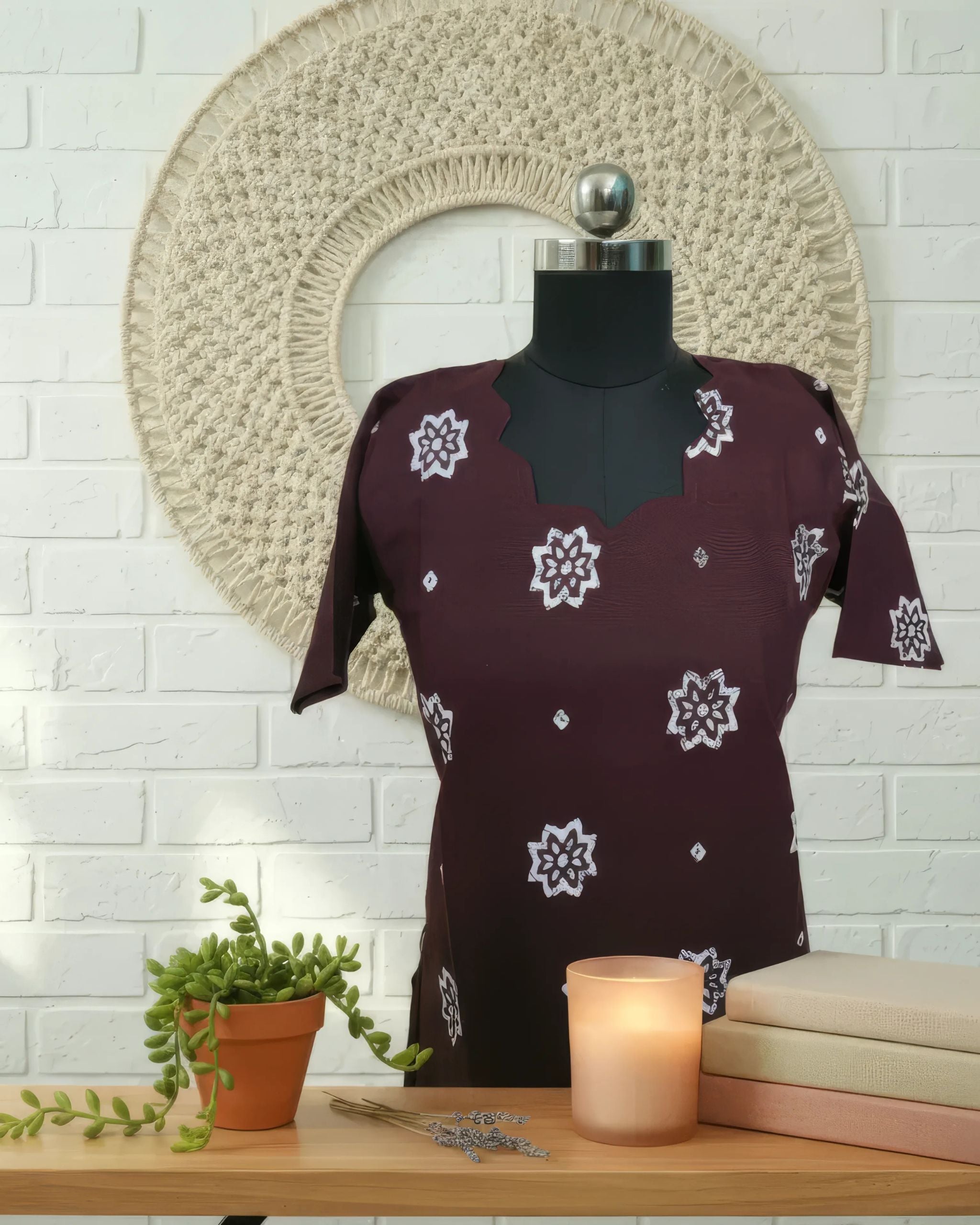 Coffee Brown Cotton Half Sleeve Kurti | 40–42 Inch Length | Comfort Fit with 4-Inch Hip Ease | Sizes S to 5XL