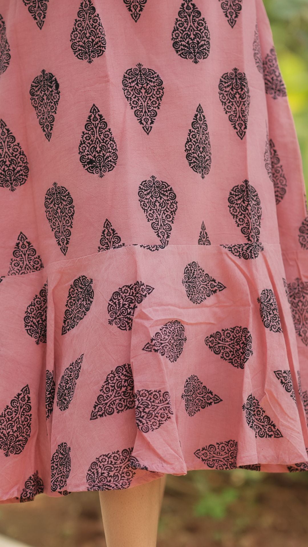 Dusty Pink Bagru Printed Layered Circular Maxi - Full Lining