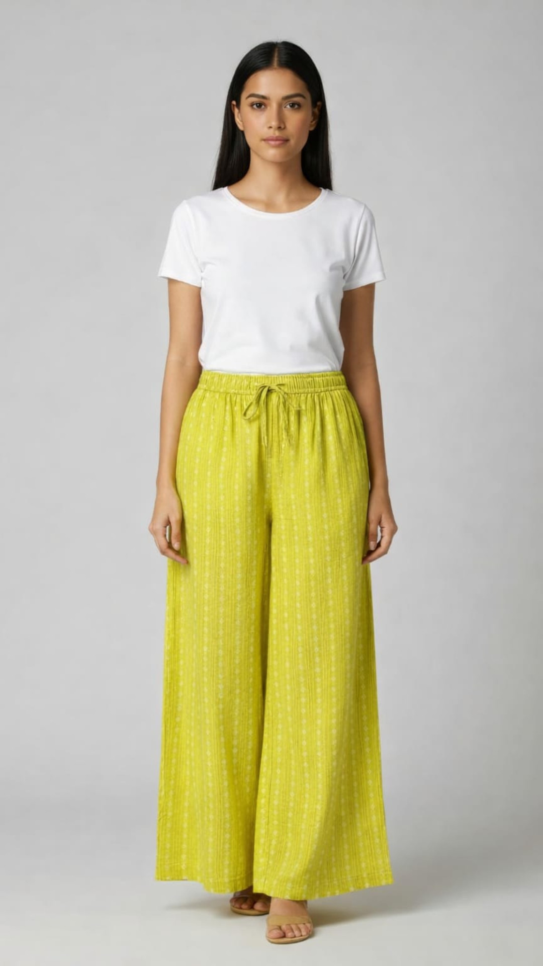Lemon Yellow Cotton Printed Free Size Palazzo Pants