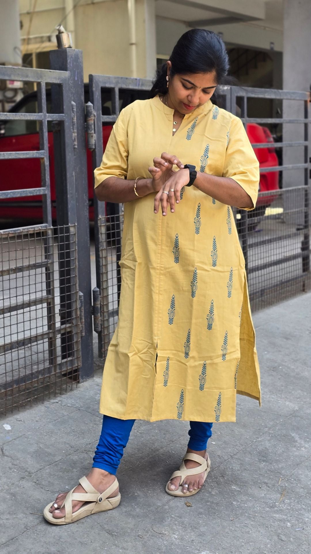 Skin Cotton Flex Kurti for Women | Half & Half Printed Straight Kurta with Mandarin Collar