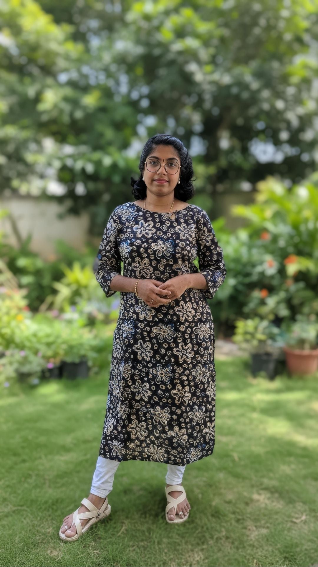 Black Kalamkari  Printed Cotton Side Slit Kurta (Only Kurta)