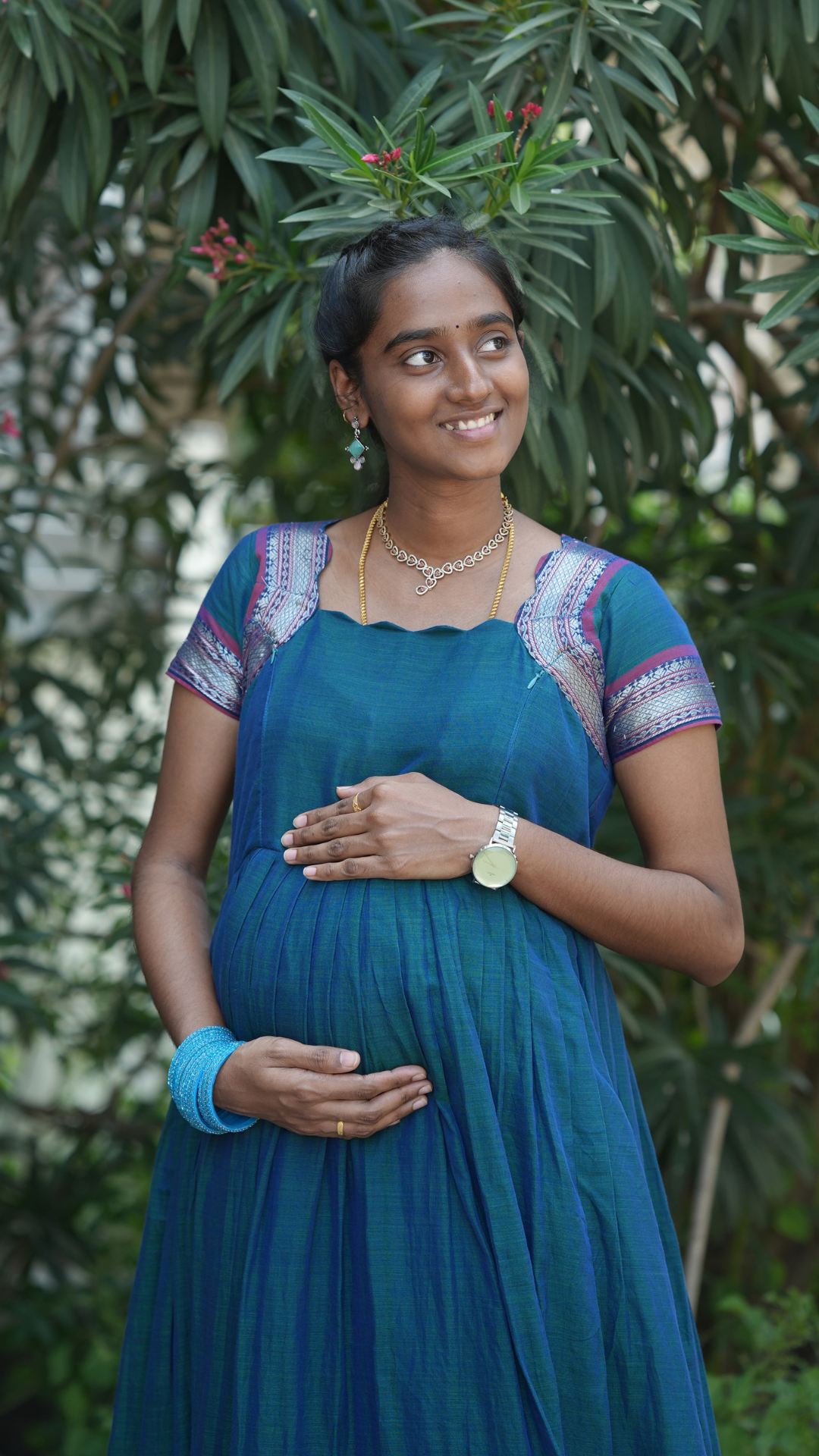 Peacock Blue Narayanpet Maxi with Dupatta - Festive Edit