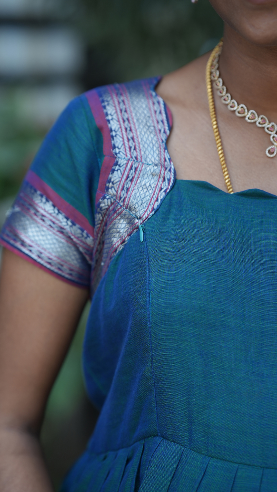 Peacock Blue Narayanpet Maxi with Dupatta - Festive Edit