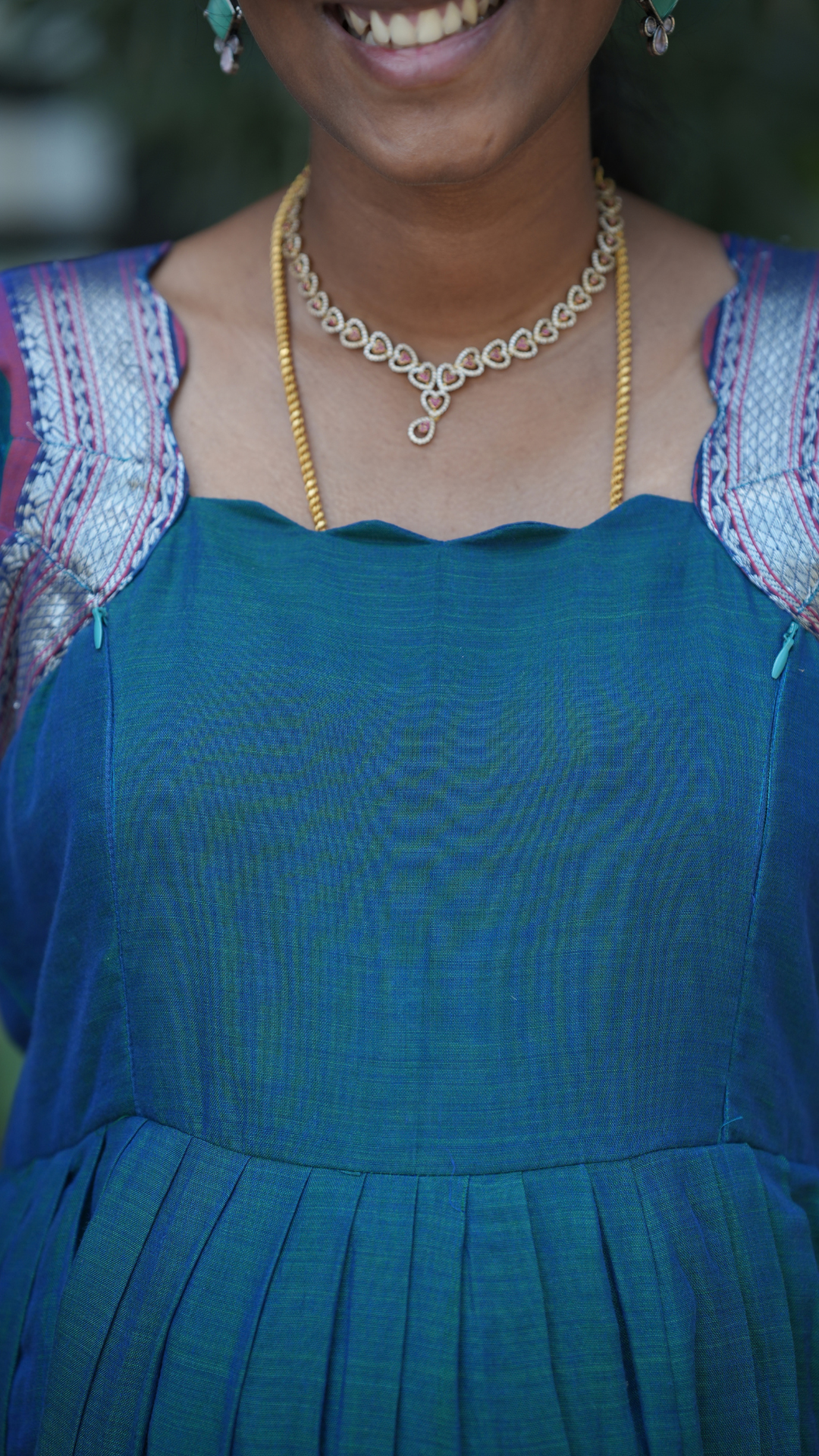 Peacock Blue Narayanpet Maxi with Dupatta - Festive Edit