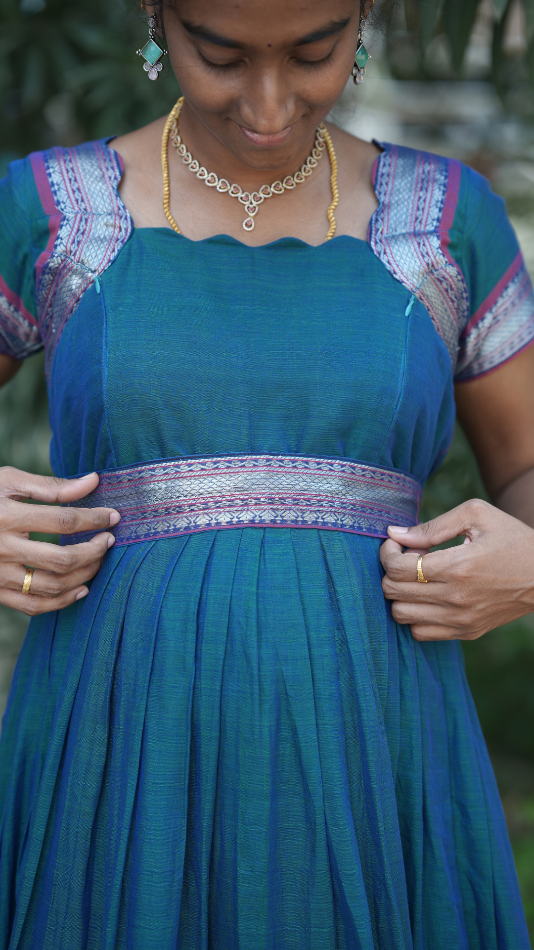 Peacock Blue Narayanpet Maxi with Dupatta - Festive Edit