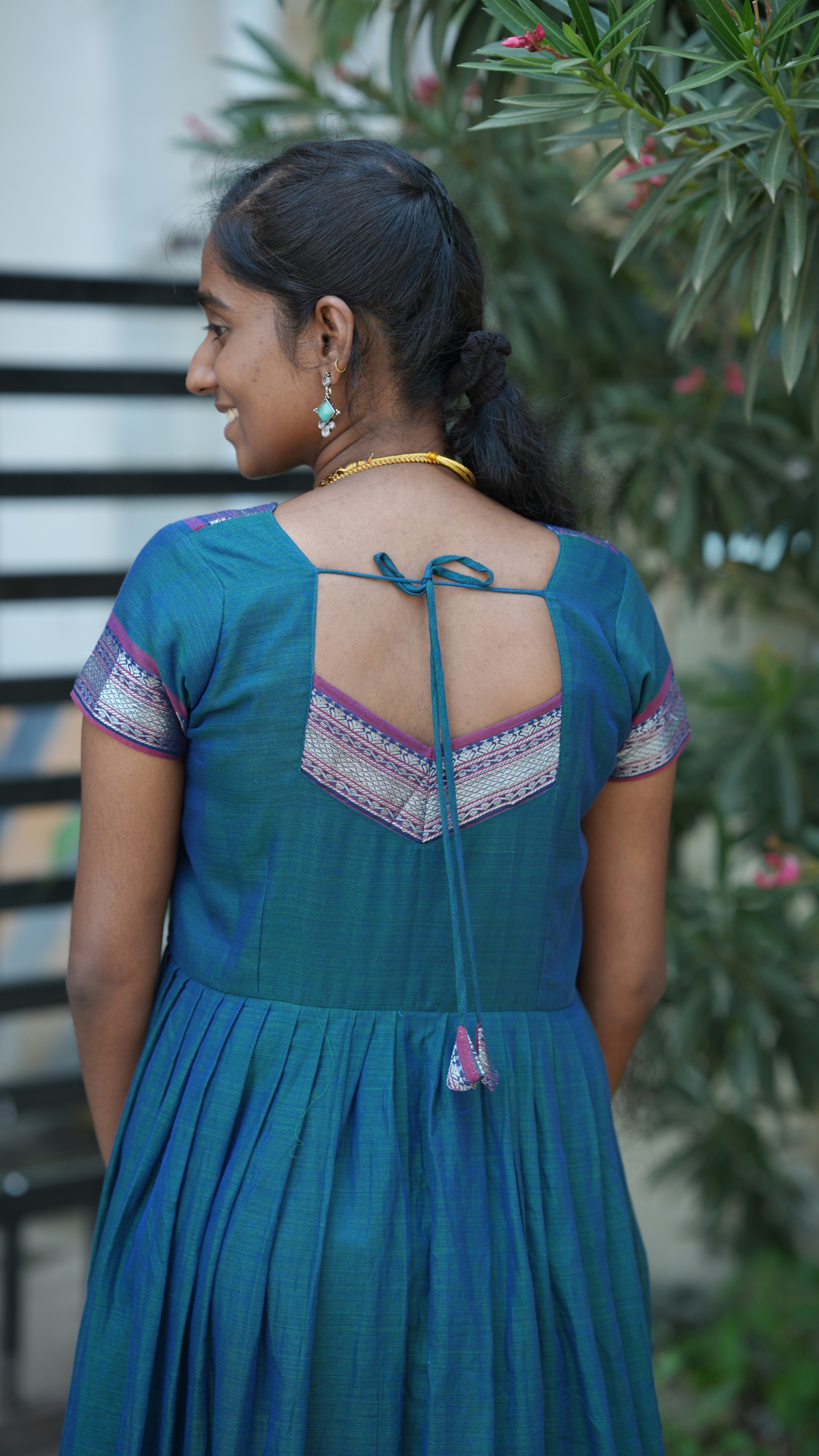 Peacock Blue Narayanpet Maxi with Dupatta - Festive Edit