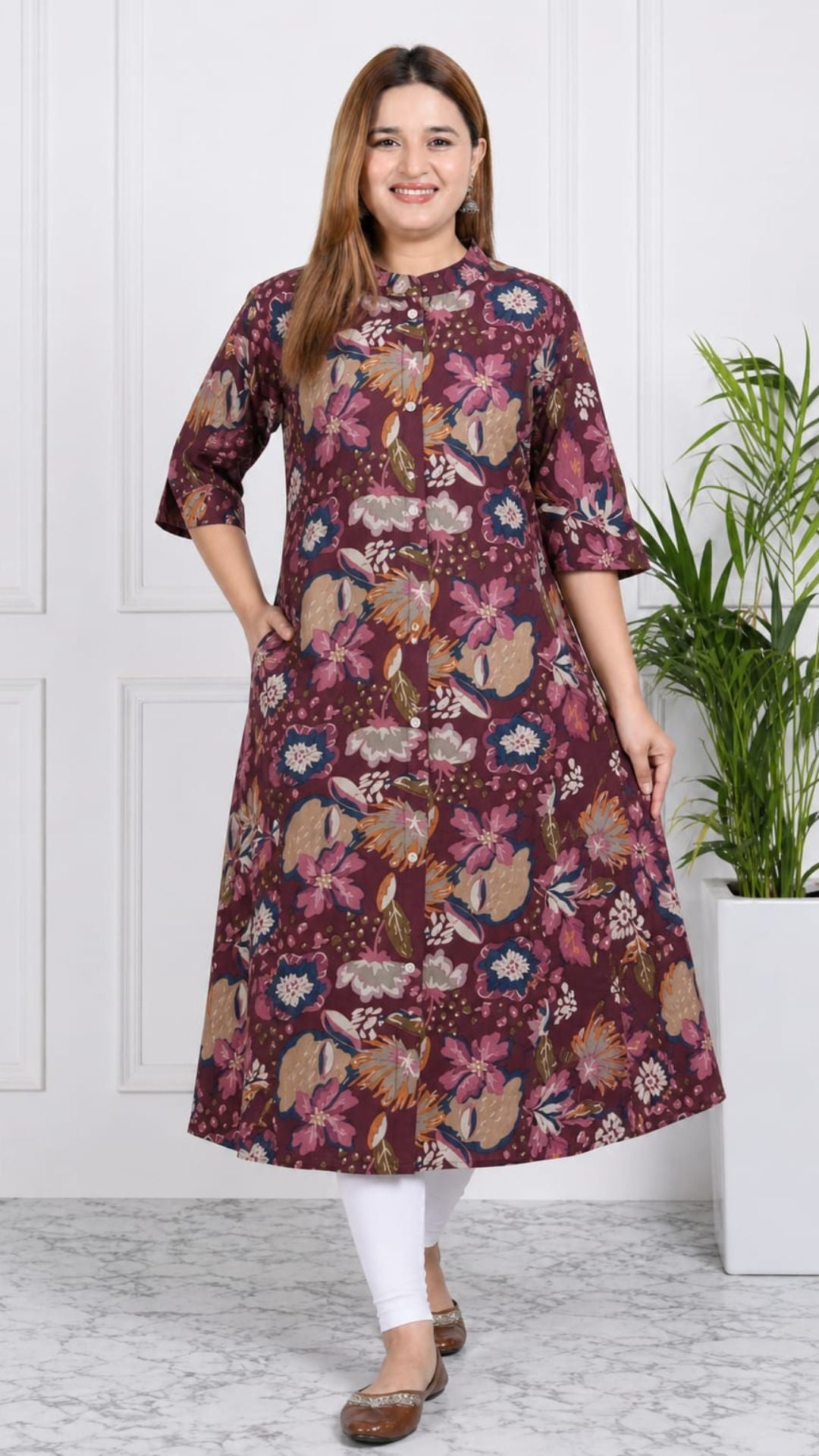 Maroon Modal  Silk Princess Cut Side Closed Kurta  (Only Kurta)