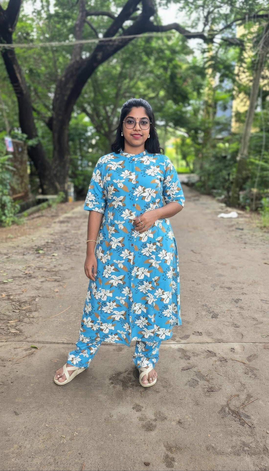 Sky Blue Cotton Flex A-Line Kurti