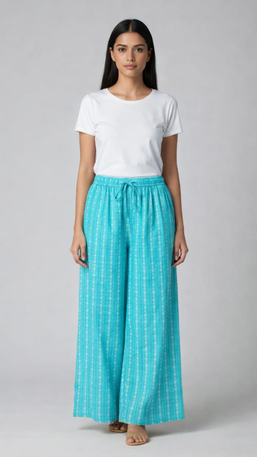 Blue Cotton Printed Free Size Palazzo Pants
