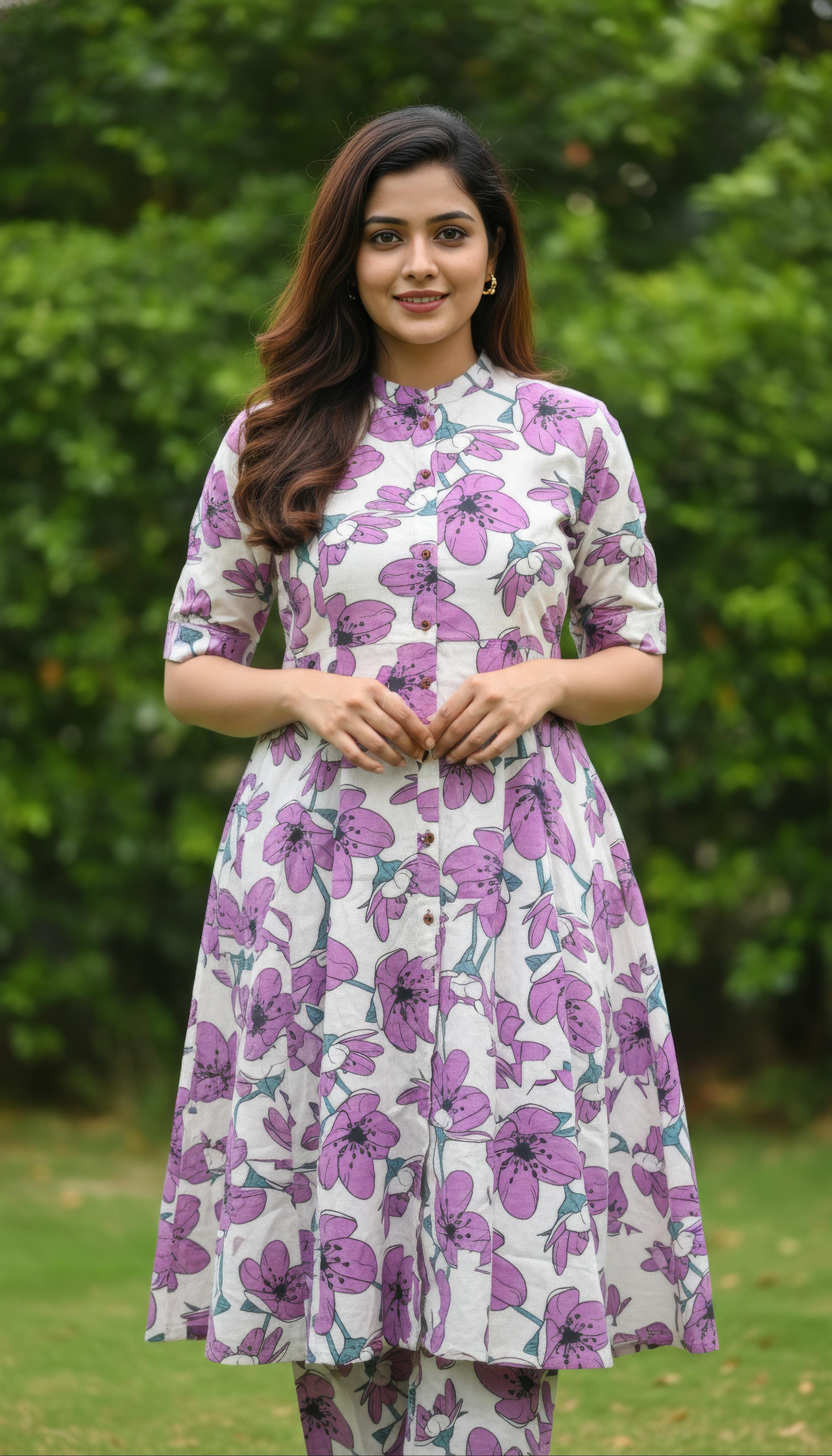 Purple Cotton Flex A-Line Co-Ord Set