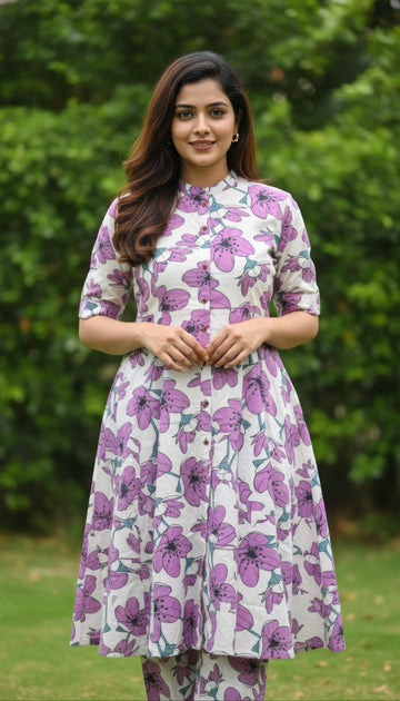 Purple Cotton Flex A-Line Co-Ord Set