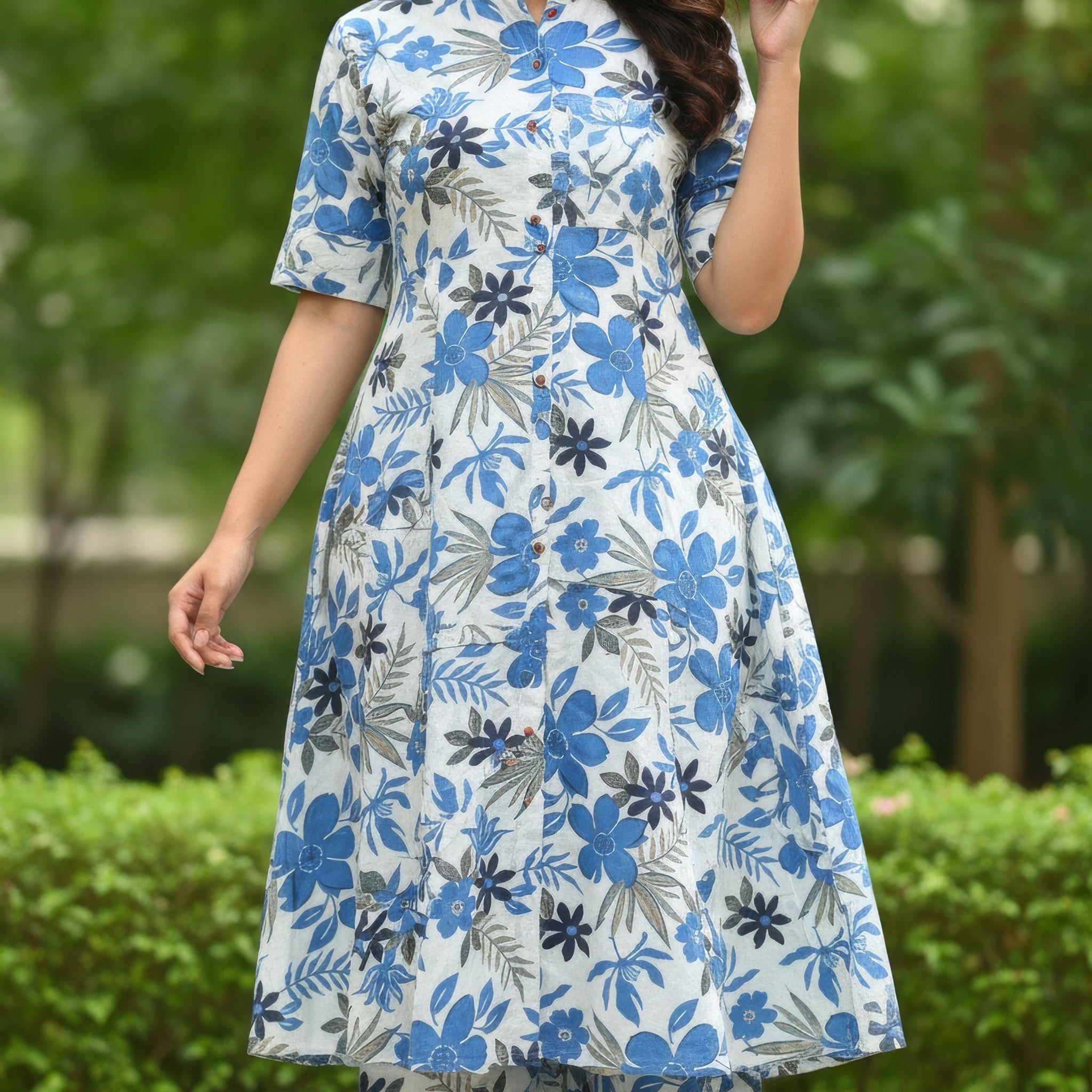 Blue Cotton Flex A-Line Co-Ord Set