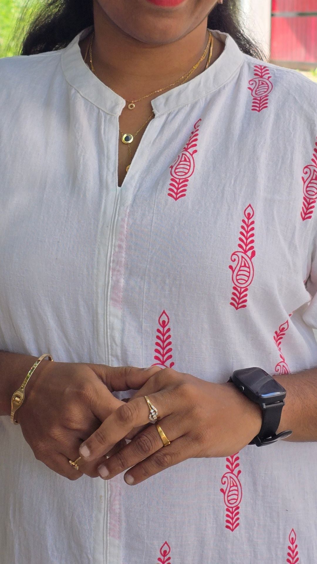 White Cotton Flex Kurti for Women | Half & Half Printed Straight Kurta with Mandarin Collar