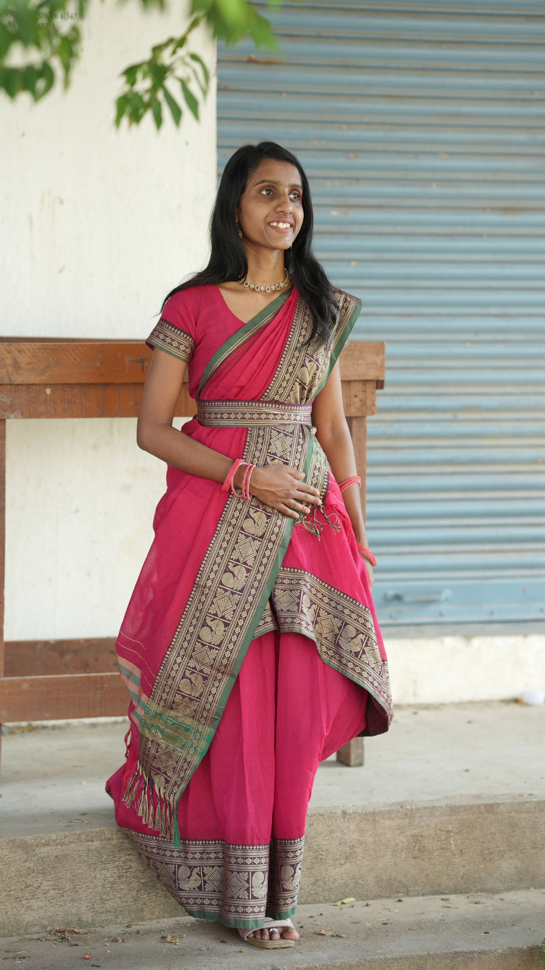 Pinking Red Narayanpet Maxi with Dupatta - Festive Edit