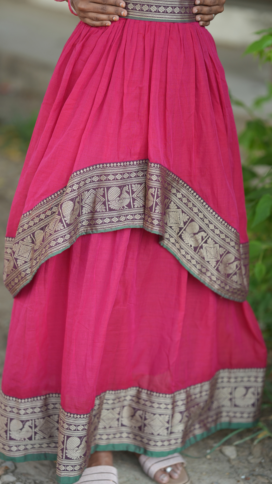 Pinking Red Narayanpet Maxi with Dupatta - Festive Edit