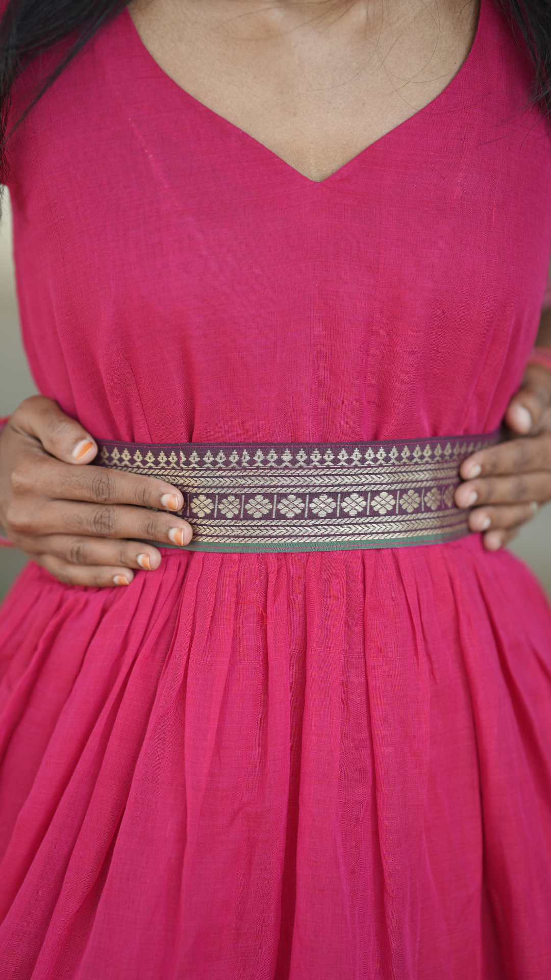Pinking Red Narayanpet Maxi with Dupatta - Festive Edit
