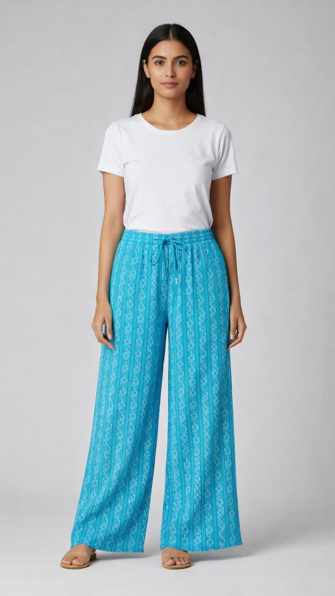 Blue Cotton Printed Free Size Palazzo Pants