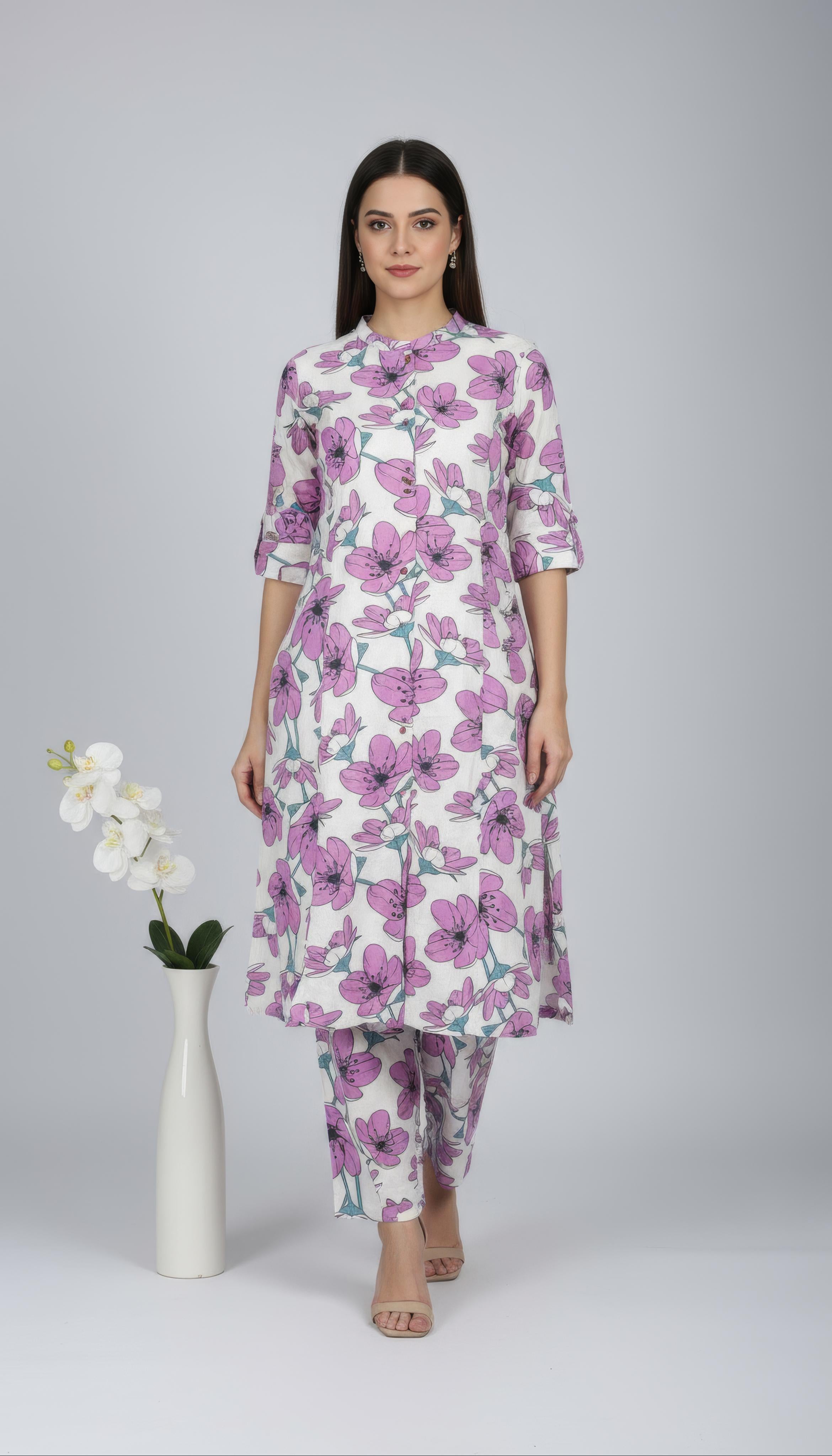 Lavender Cotton Flex Aline Co-Ord Set for Women | Office & Daily Wear