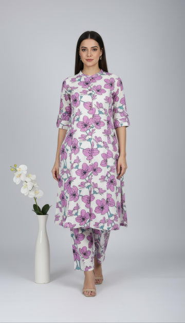 Lavender Cotton Flex Aline Co-Ord Set for Women | Office & Daily Wear