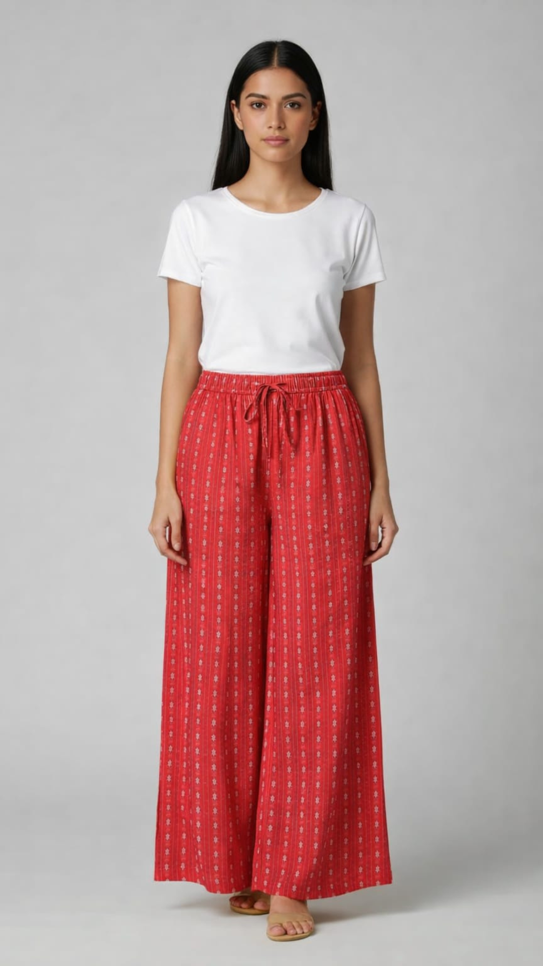 Red Cotton Printed Free Size Palazzo Pants