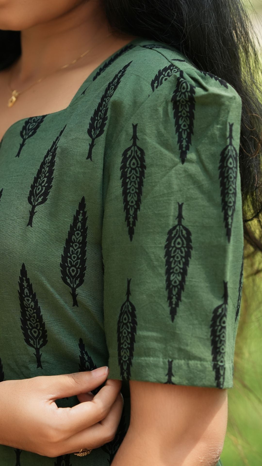 Sage Green Bagru Printed Circular Maxi - Full Lining