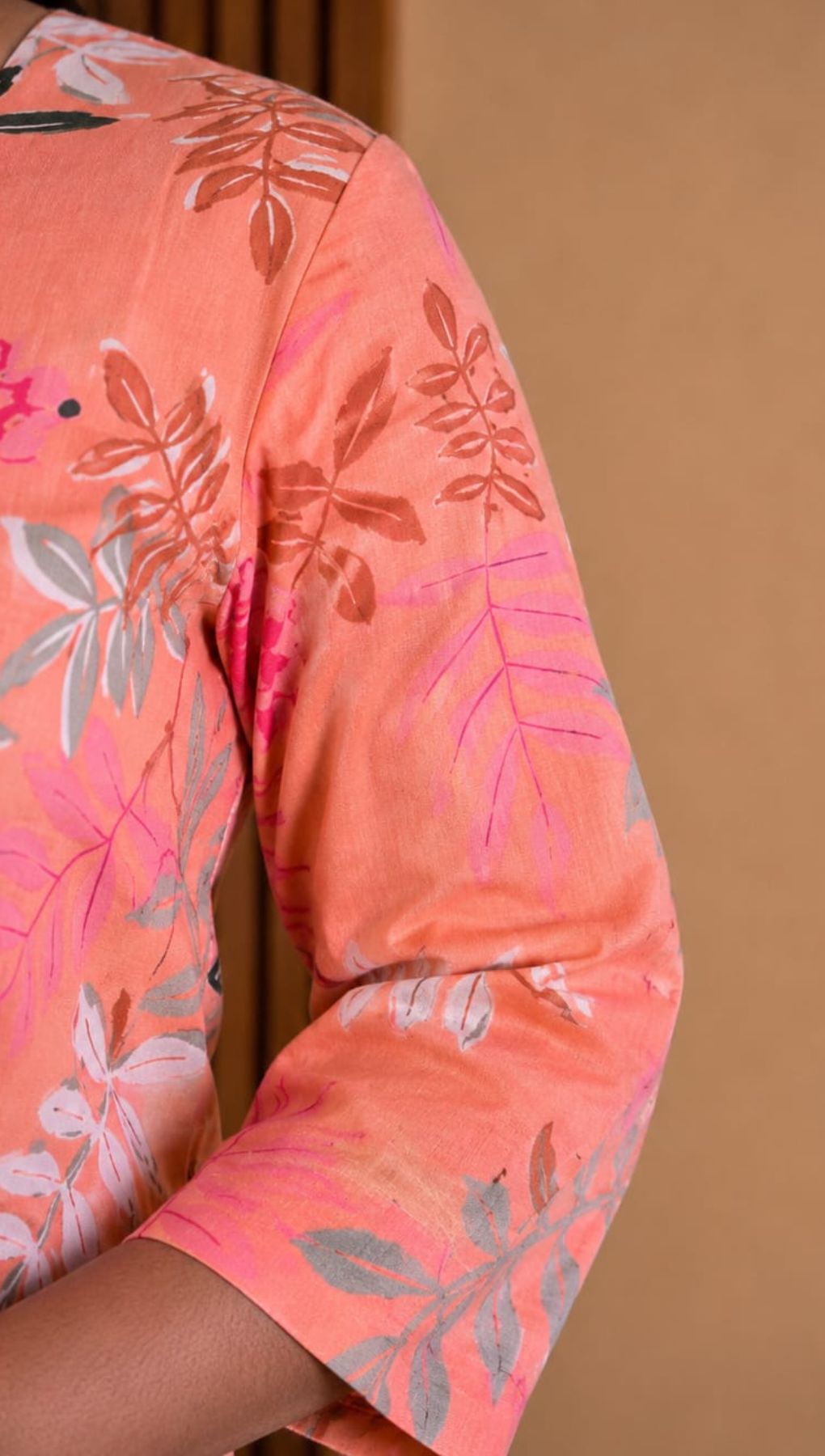 Light Peach Soft Printed Cotton 3 Piece Kurta Set With Lining for Women | Office & Daily Wear