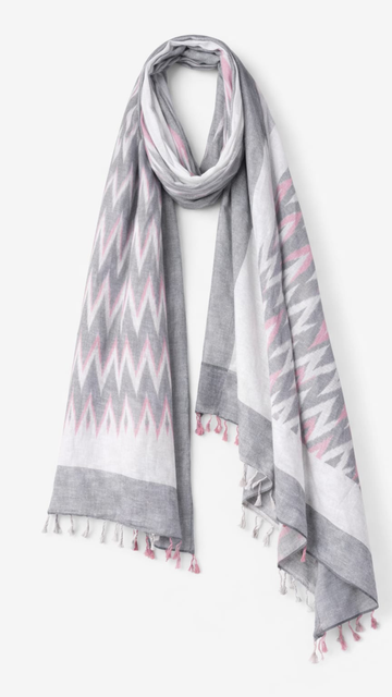 Grey with Pink Ikkat Dupatta - 2.5 Mtr