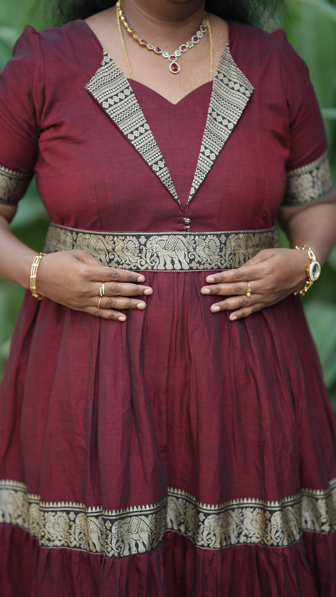 Maroon Narayanpet Maxi with Dupatta - Festive Edit