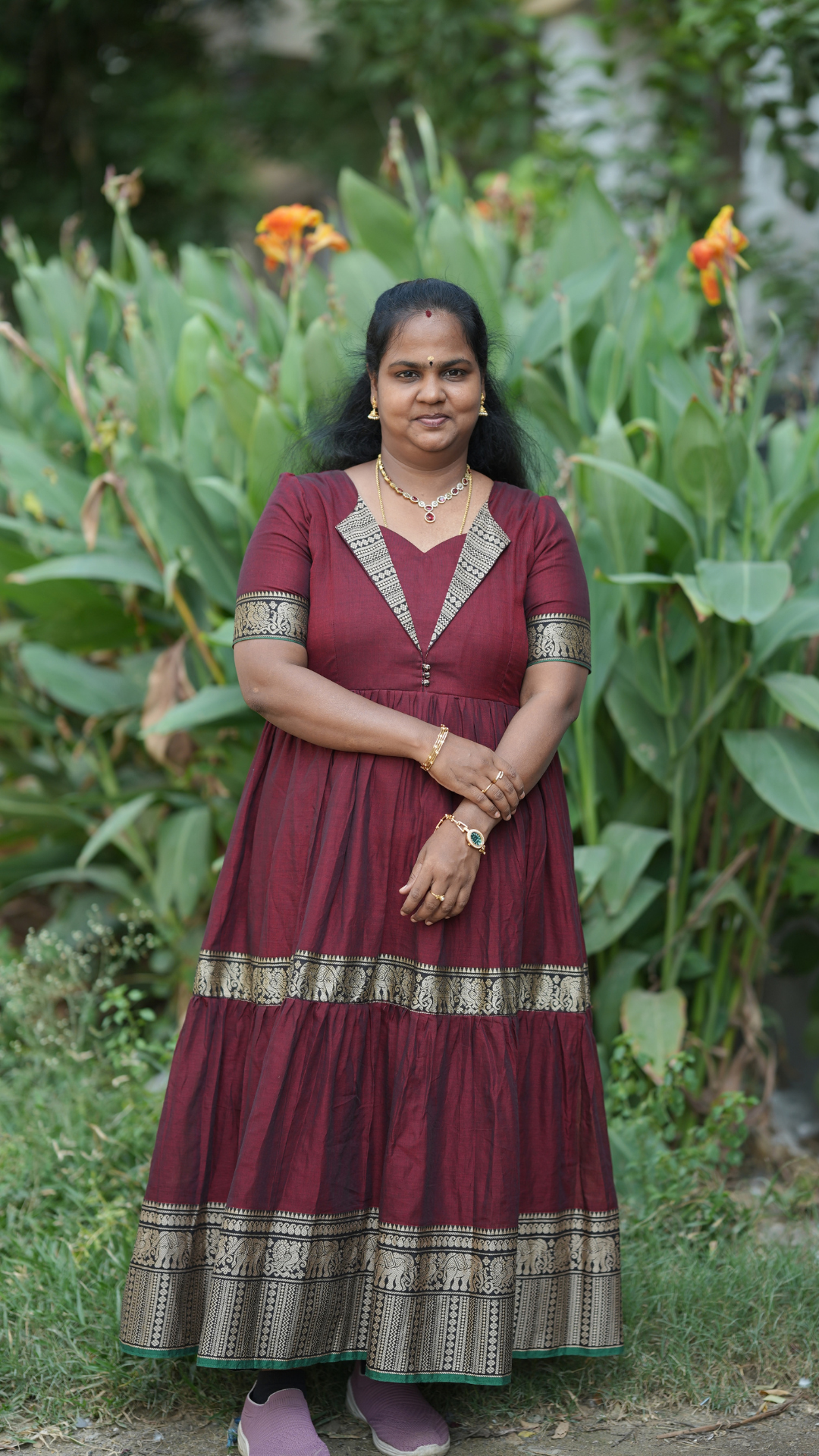 Maroon Narayanpet Maxi with Dupatta - Festive Edit