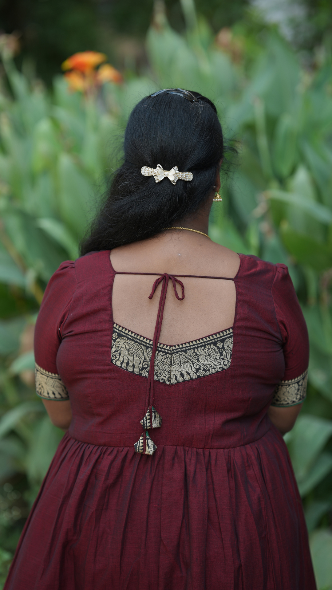 Maroon Narayanpet Maxi with Dupatta - Festive Edit