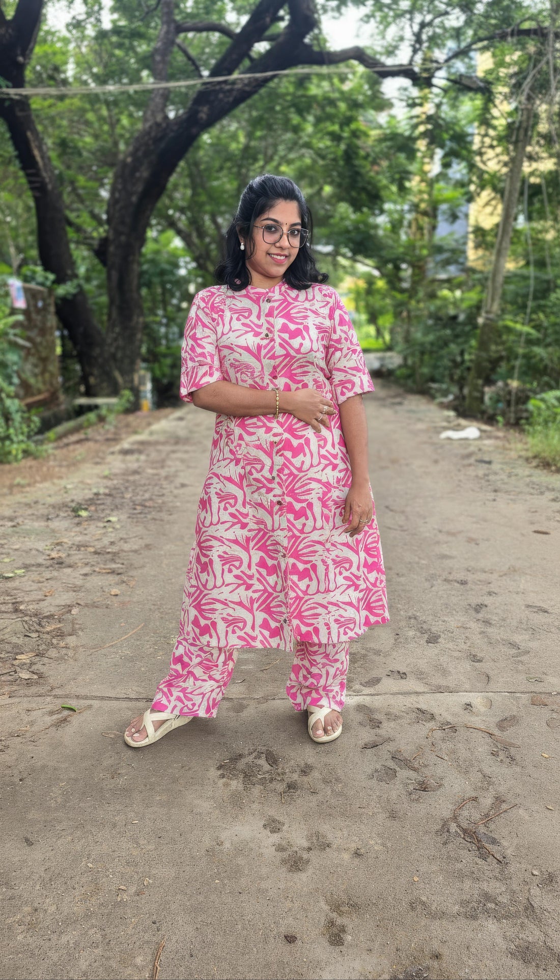 Light Pink Cotton Flex A-Line Kurti